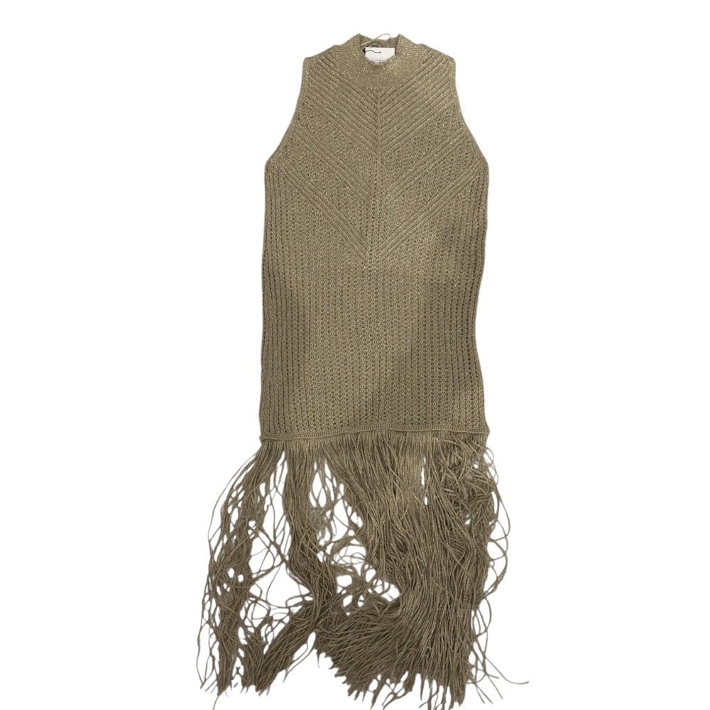 Zara NEW Long Knit Fringe Dress Tunic  Metallic Thread BLOGGER FAVE Size Medium - Picture 2 of 9